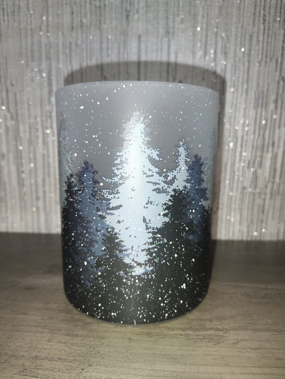 Winter Forest Frosted Glass Candle Holder